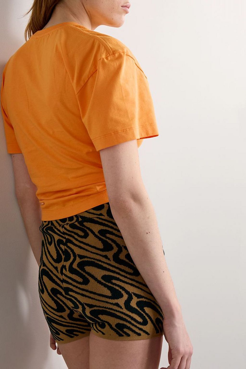 RABANNE Cropped gathered cotton-jersey T-shirt