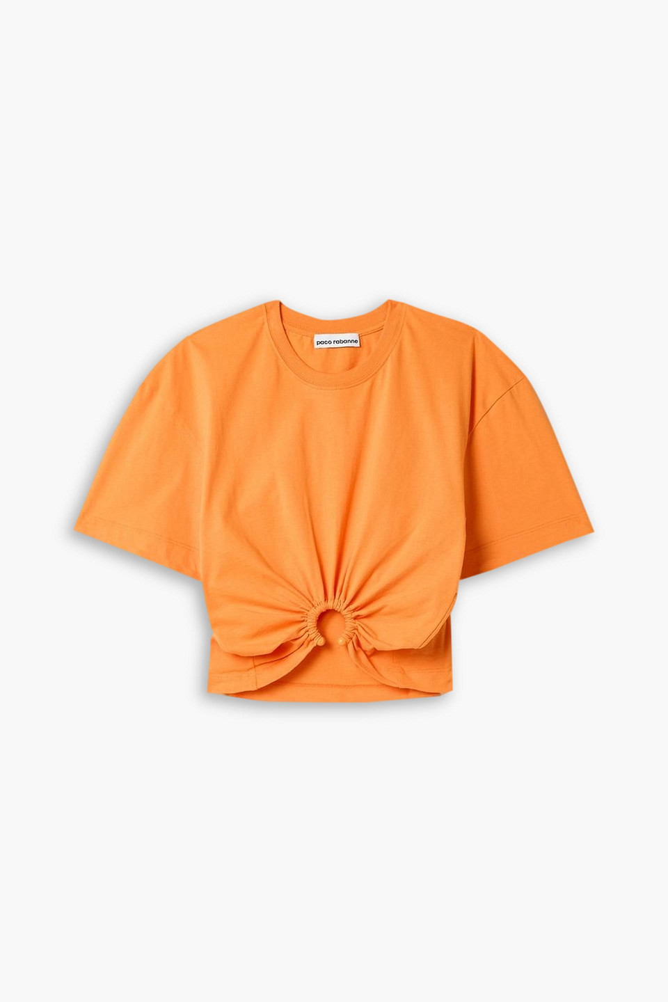 RABANNE CROPPED GATHERED COTTON-JERSEY T-SHIRT