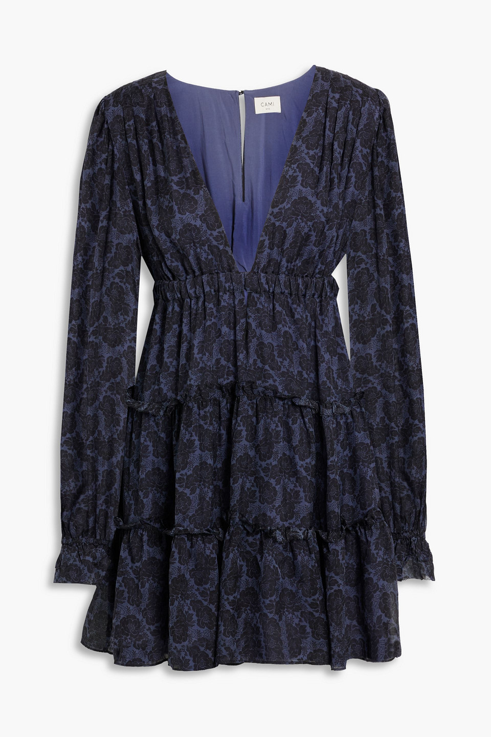 Shop Cami Nyc Venezia Tiered Floral-print Silk-chiffon Mini Dress In Navy