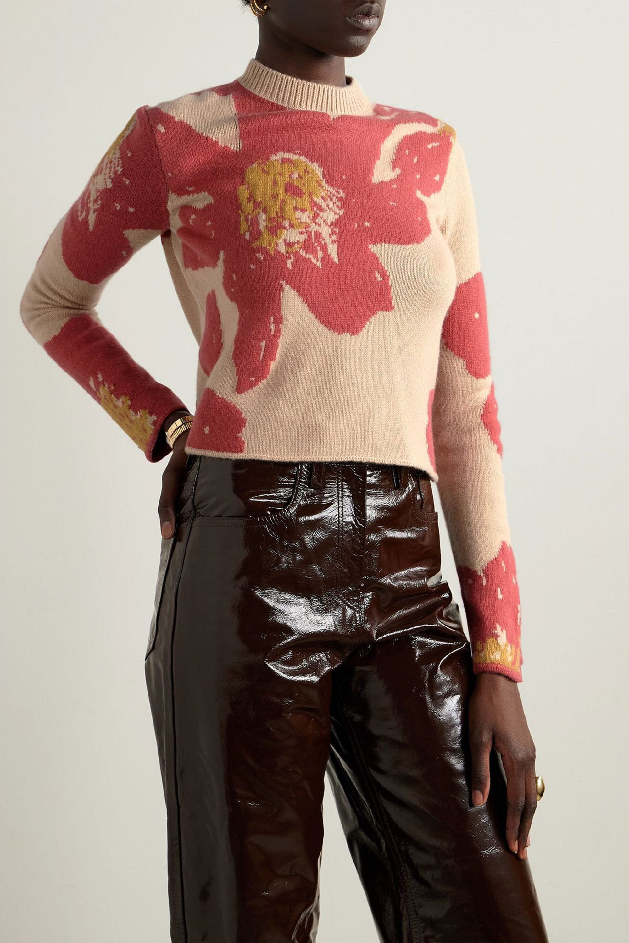 The Elder Statesman Cropped intarsia cashmere sweater