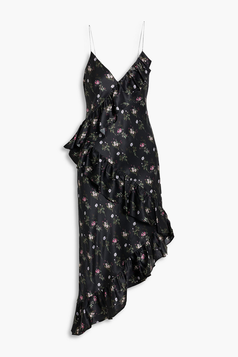 Cami Nyc Dua Ruffled Floral-print Silk-satin Slip Dress In Black