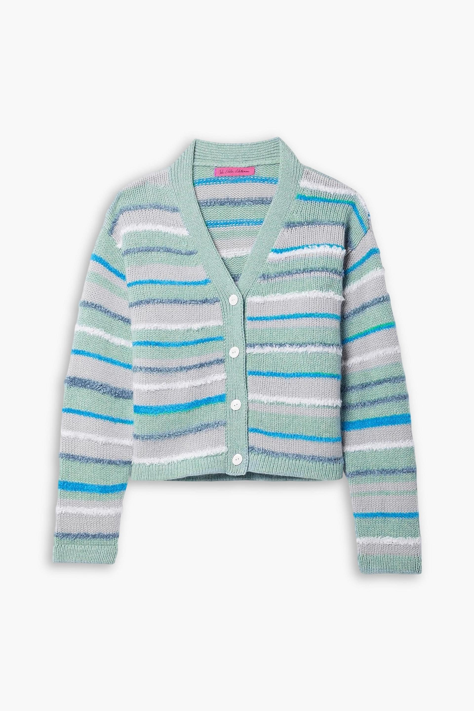 The Elder Statesman Striped Intarsia Cashmere-blend Cardigan In Blue