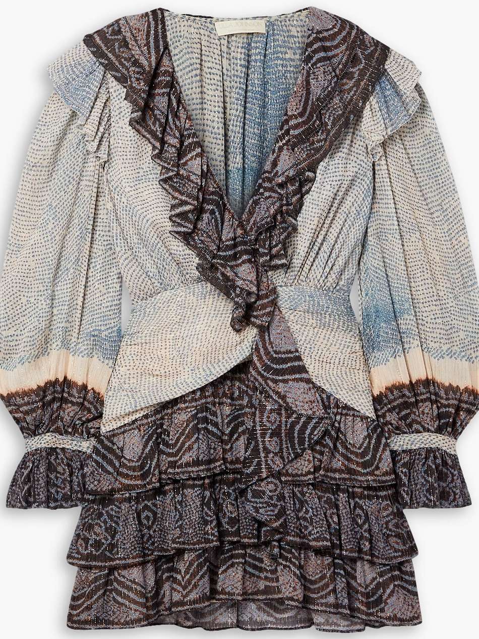 sara ruffled printed cotton-blend crepon mini dress