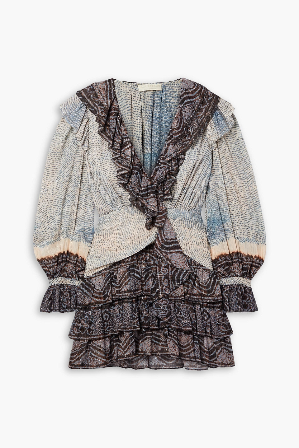 Ulla Johnson Sara Ruffled Printed Cotton-blend Crepon Mini Dress In Slate Blue