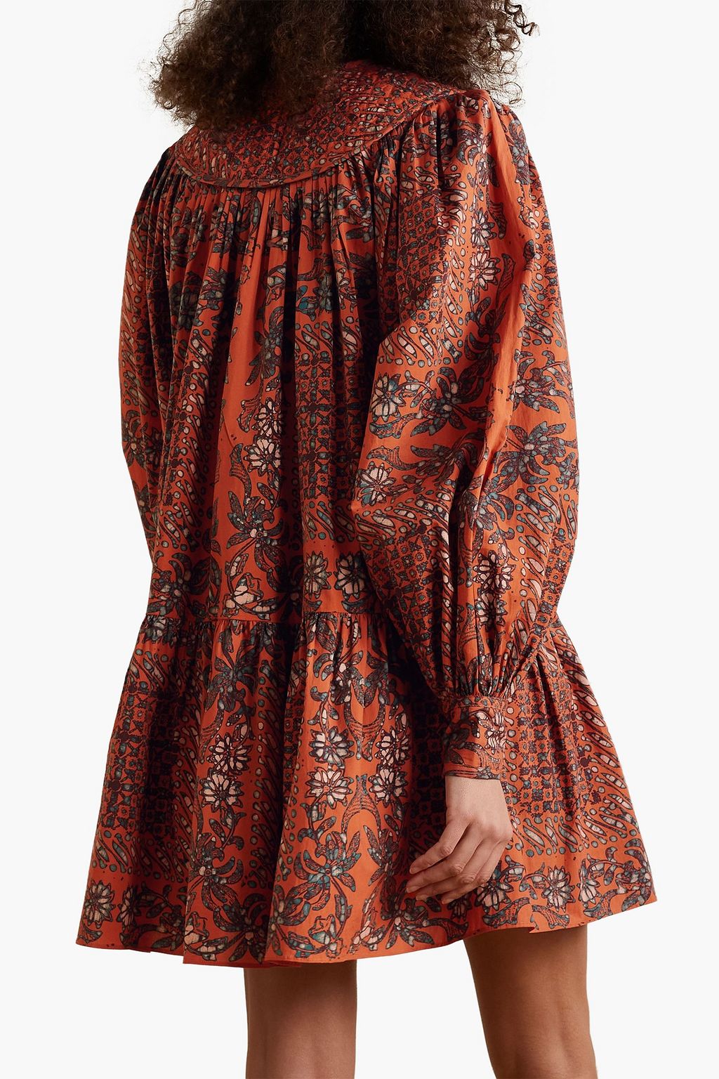 ULLA JOHNSON Ria gathered printed cotton-poplin mini dress