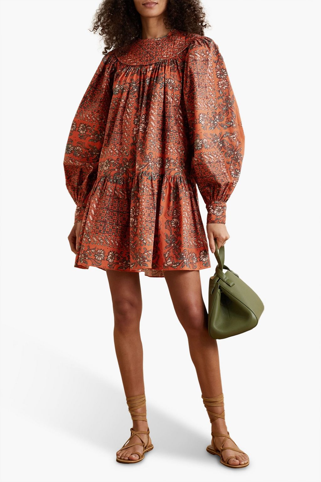 ULLA JOHNSON Ria gathered printed cotton-poplin mini dress