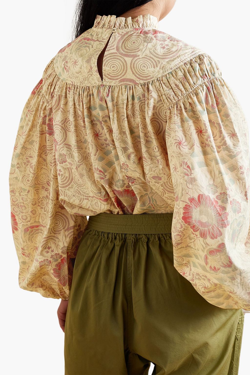 ULLA JOHNSON Ardith gathered printed cotton-poplin blouse