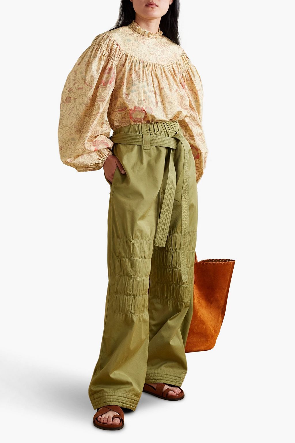 ULLA JOHNSON Ardith gathered printed cotton-poplin blouse