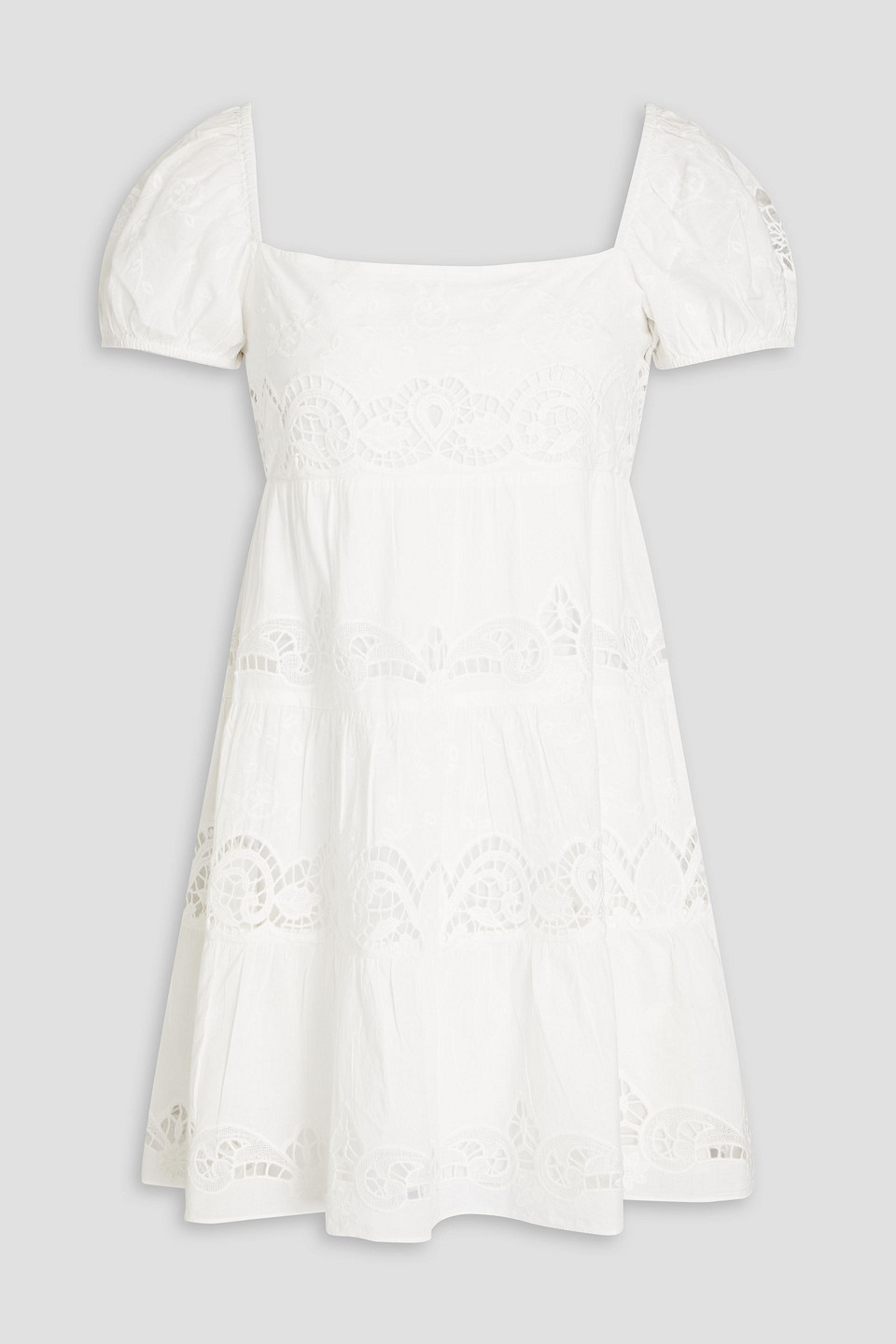 Alice And Olivia Broderie Anglaise Cotton Mini Dress In White