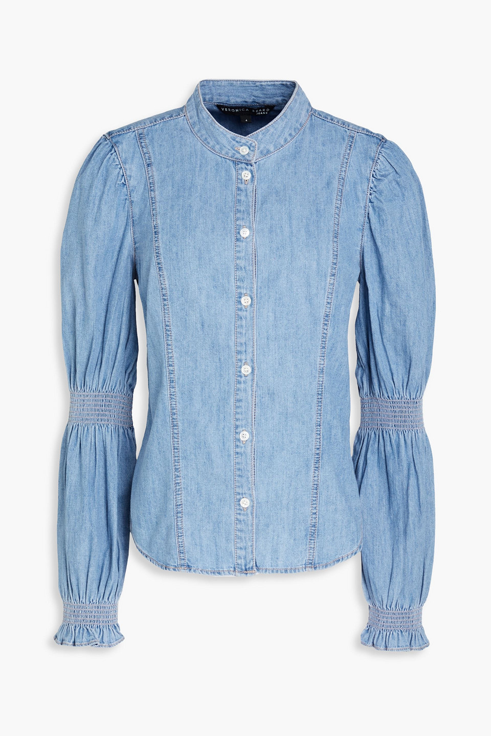 Veronica Beard Gathered Denim Shirt In Light Denim
