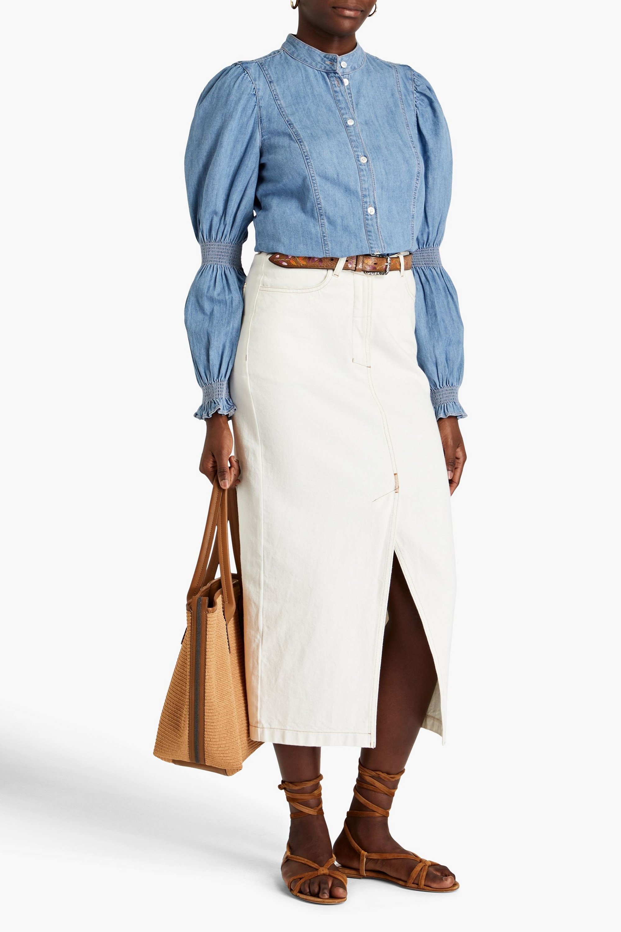 Veronica Beard Dalton gathered denim shirt