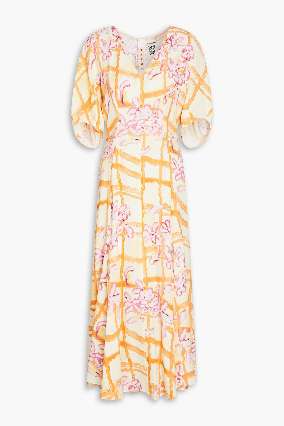 Marni - Pleated printed cady midi dress - Yellow - IT 36