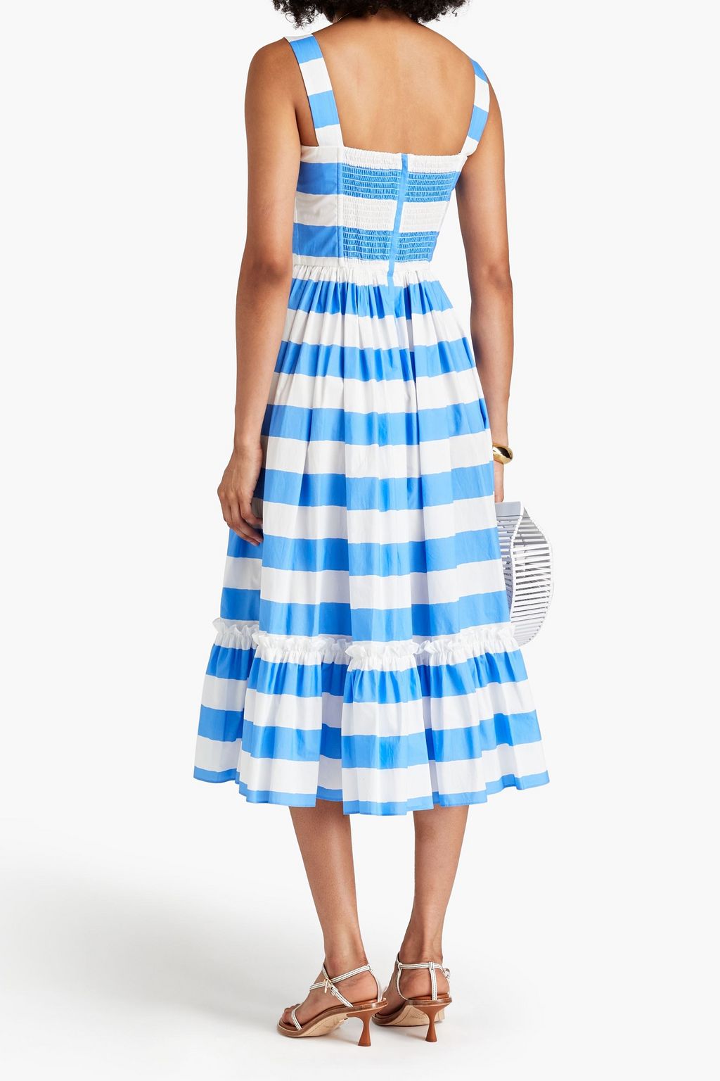 DOLCE&GABBANA Lace-up striped cotton-poplin midi dress