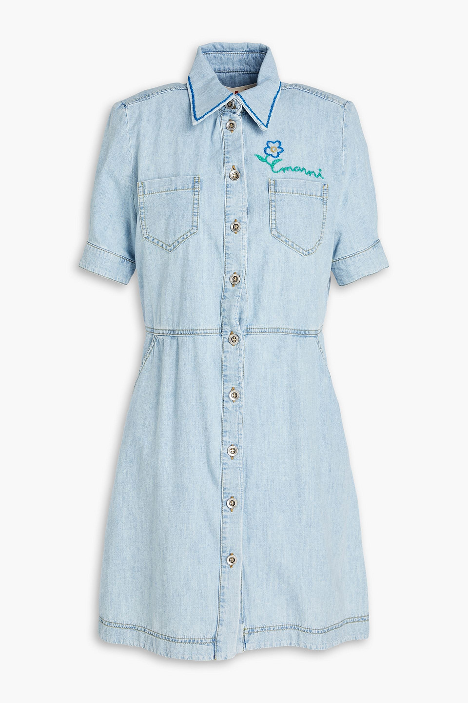 Marni Embroidered Denim Mini Shirt Dress In Light Denim | ModeSens Marni Embroidered Denim Mini Shirt Dress In Light Denim | ModeSens