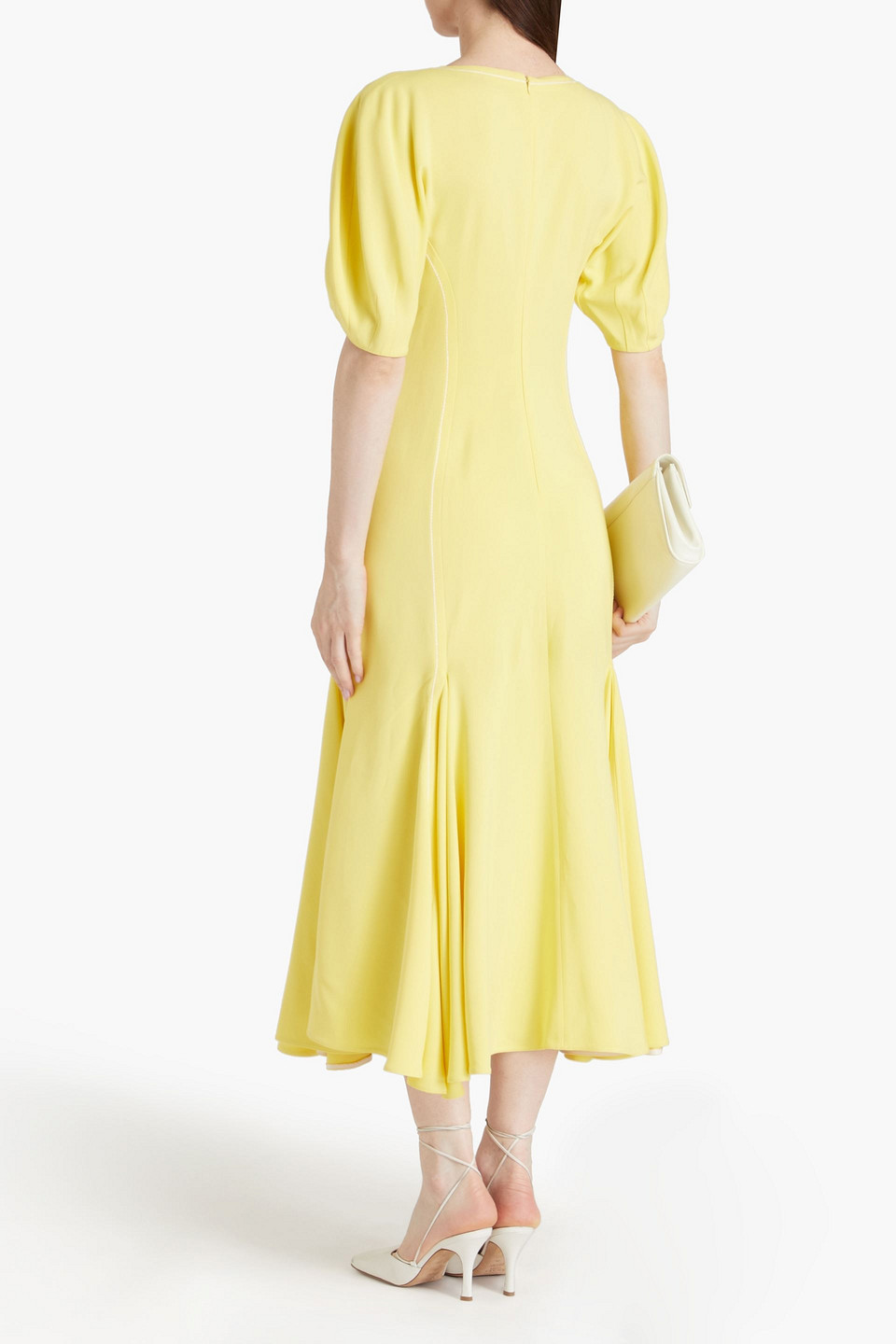 Shop Marni Pleated Stretch-crepe Midi Dress In Yellow