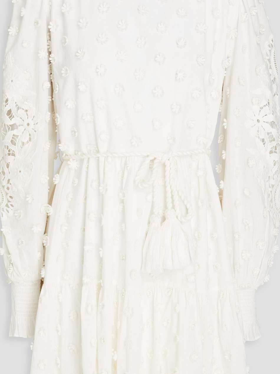 carolina macramé-trimmed floral-appliquéd cotton mini dress