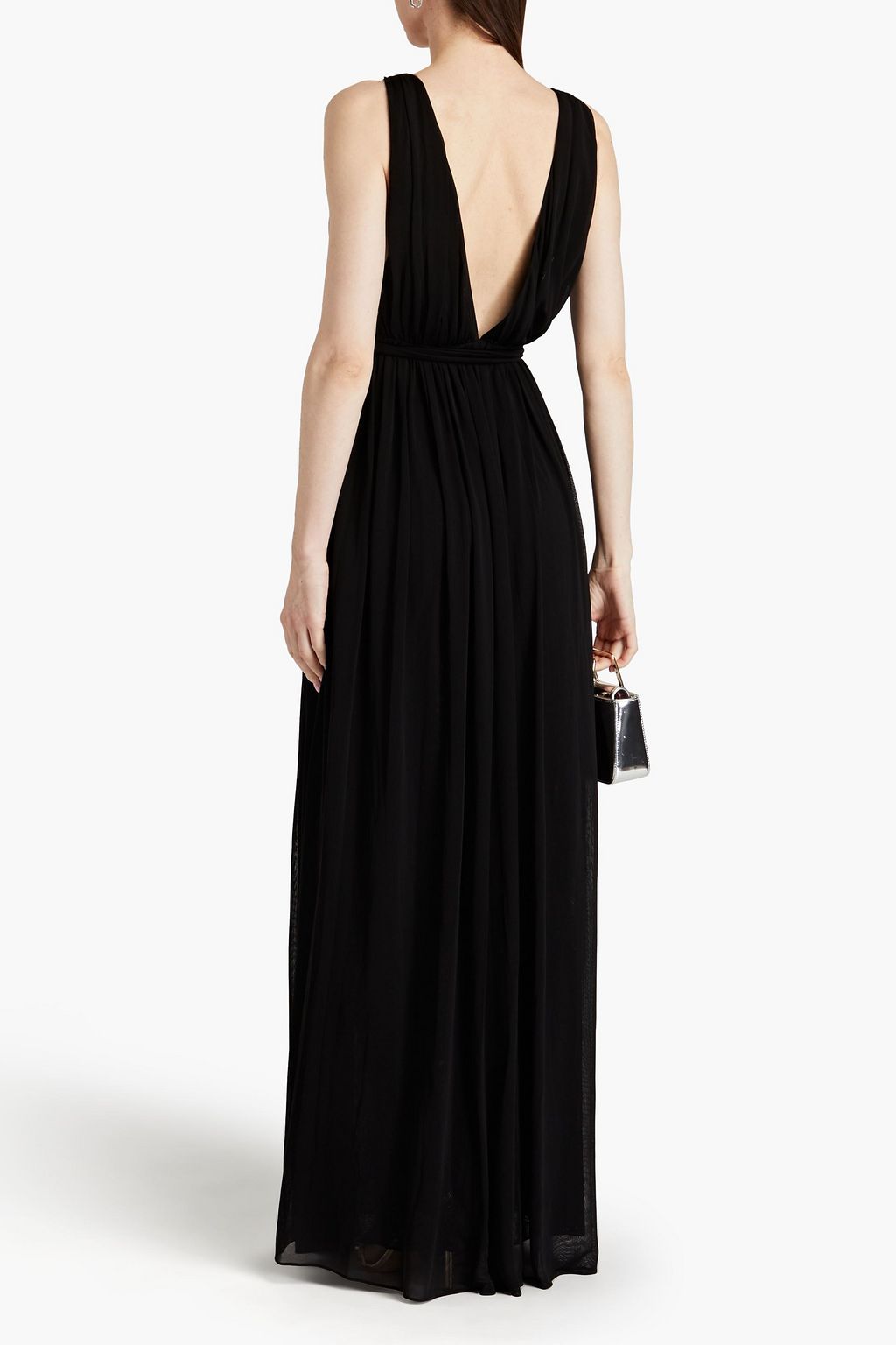 SAINT LAURENT Chain-embellished gathered crepe maxi dress