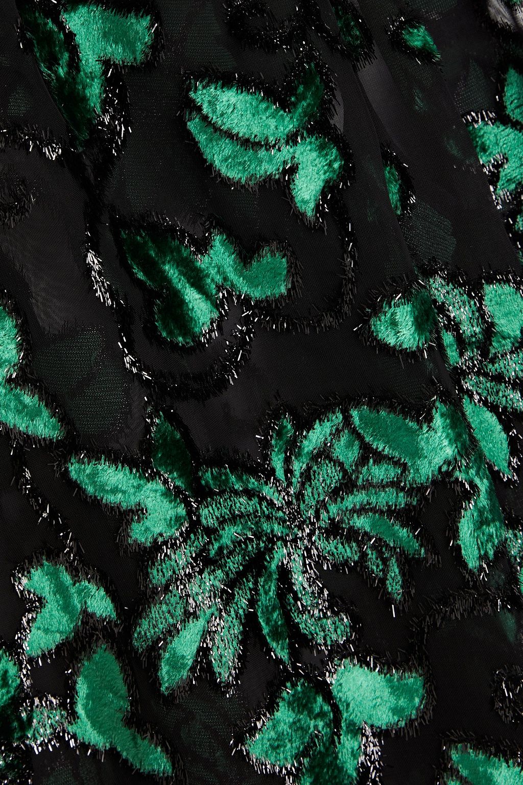 ALICE + OLIVIA Zina metallic devoré-velvet and tulle blouse
