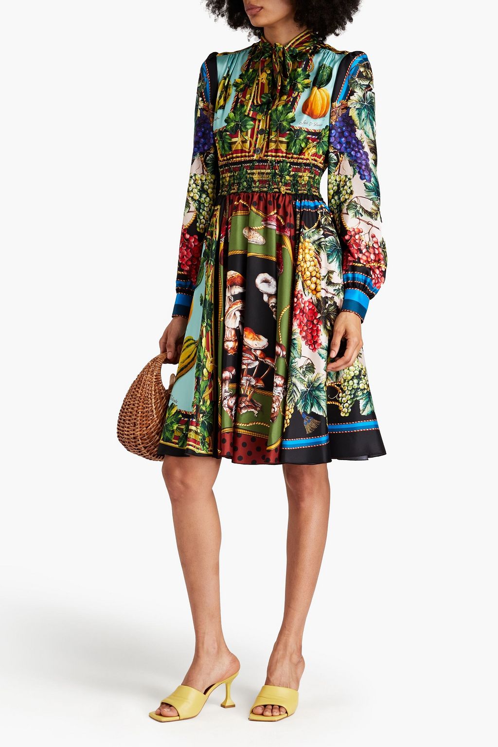 DOLCE&GABBANA Pussy-bow printed silk-twill shirt dress