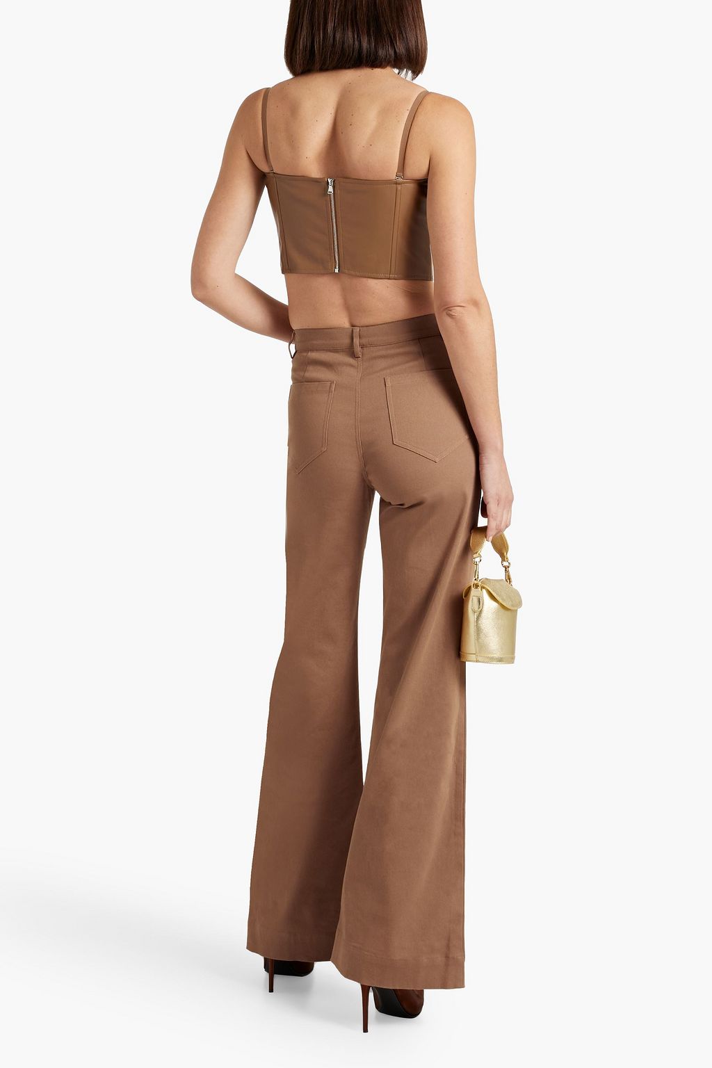 CAMI NYC Elloise cropped faux stretch-leather bustier top