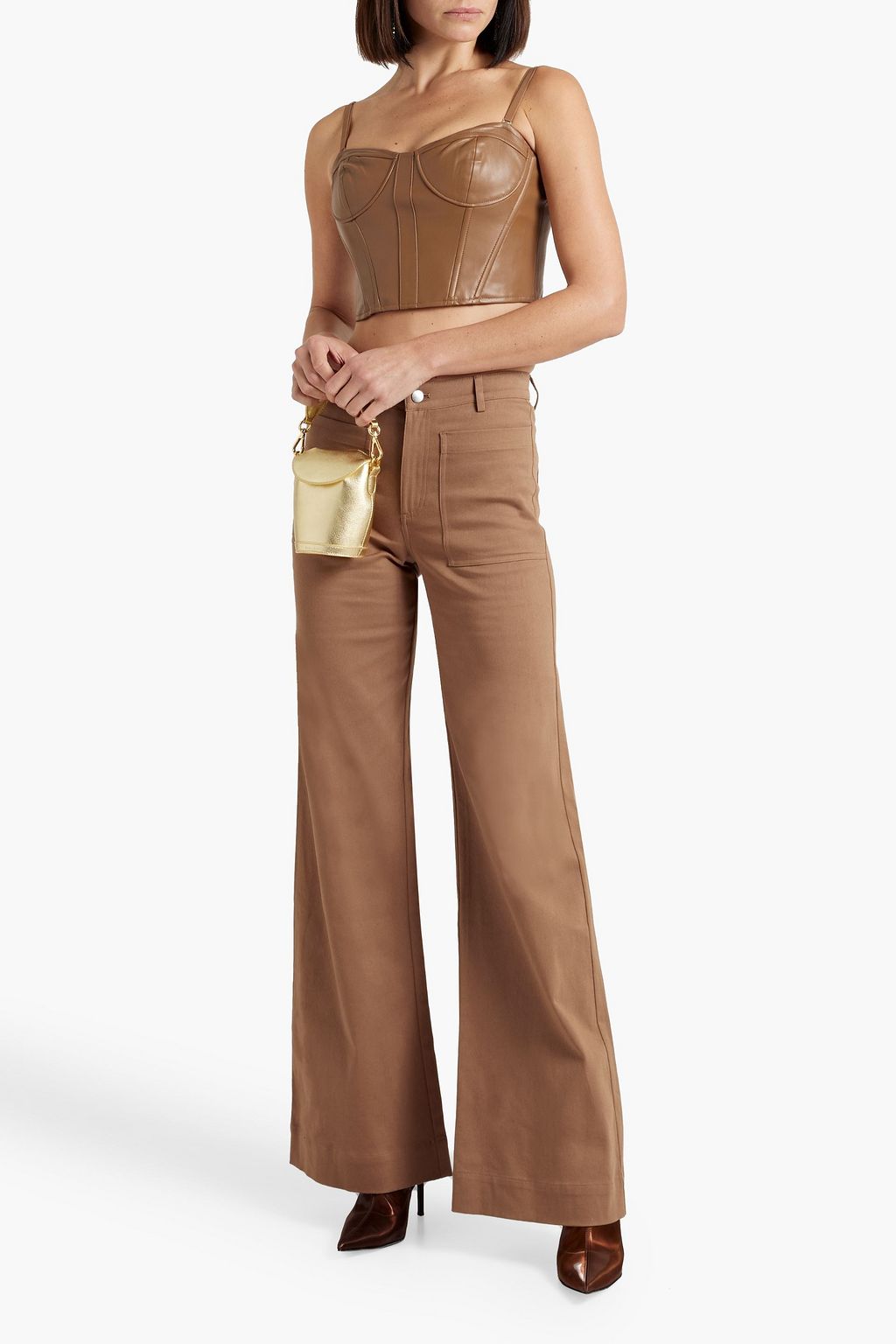 CAMI NYC Elloise cropped faux stretch-leather bustier top