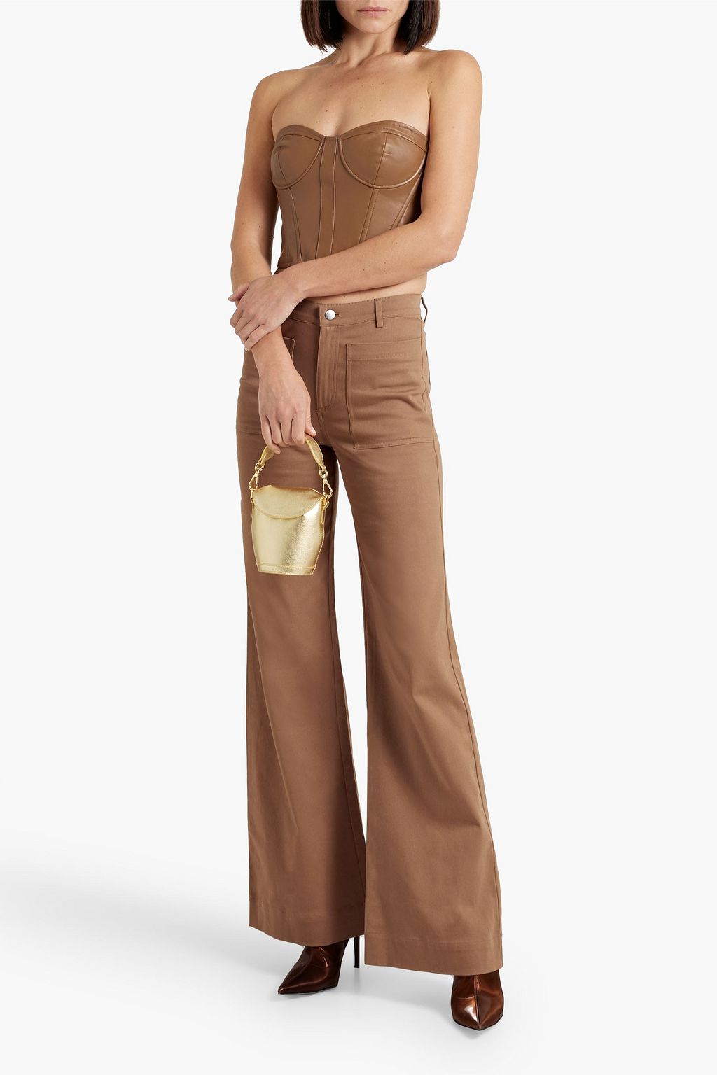 CAMI NYC Elloise cropped faux stretch-leather bustier top