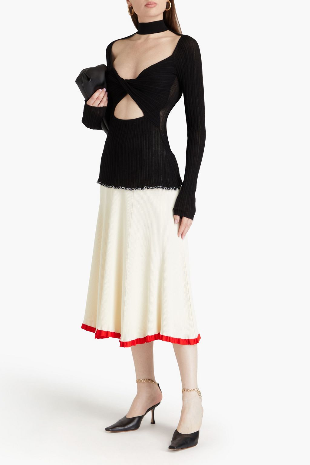 3.1 PHILLIP LIM Cutout twist-front ribbed cotton-blend top