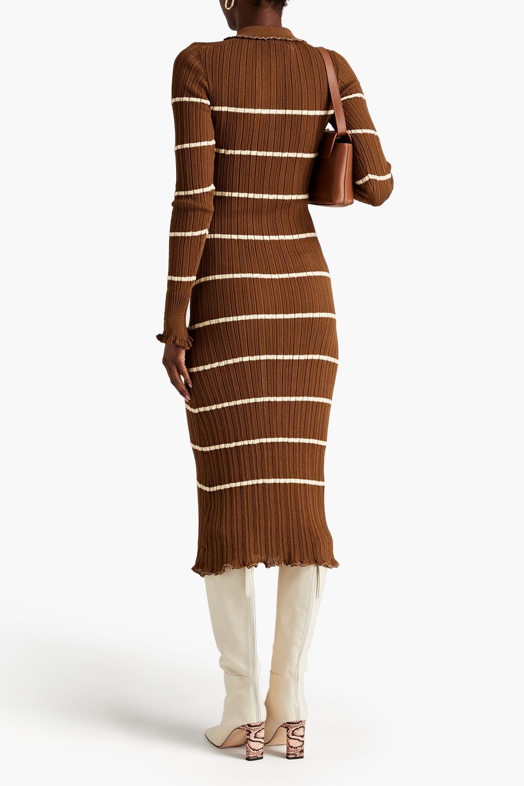 3.1 PHILLIP LIM فستان بأسلوب القميص متوسط الطول من مزيج من القطن بتصميم مضلّع ومخطط