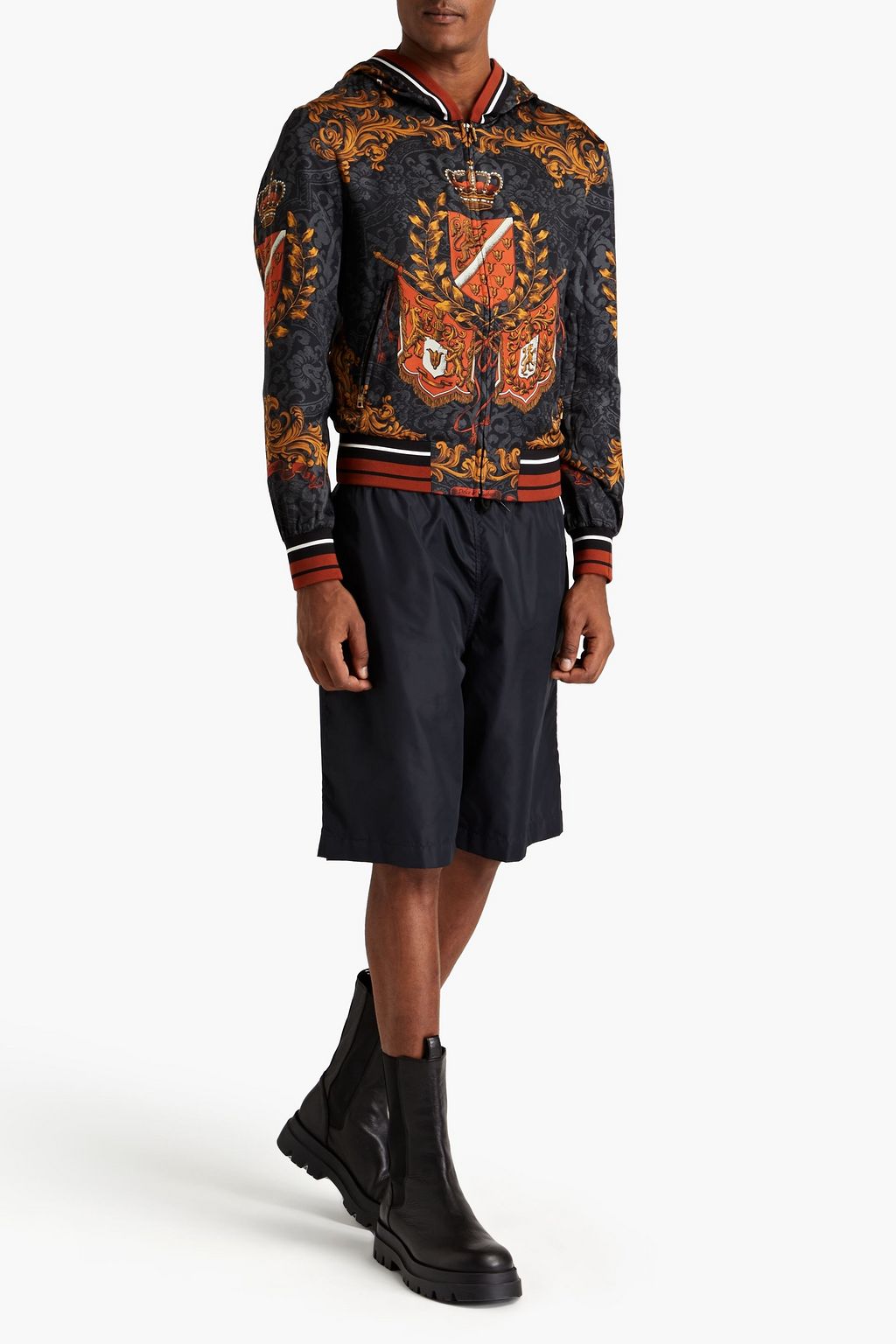 DOLCE&GABBANA Printed silk-satin hooded jacket