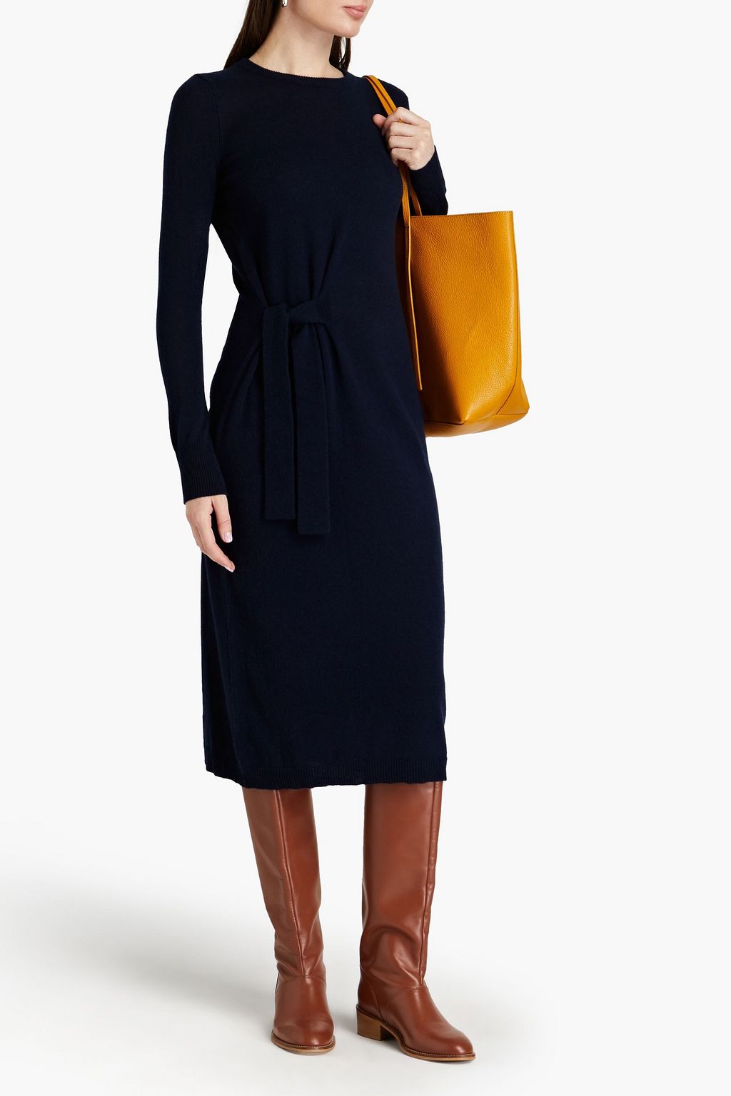 AUTUMN CASHMERE فستان متوسط الطول من الكشمير مزود بحزام