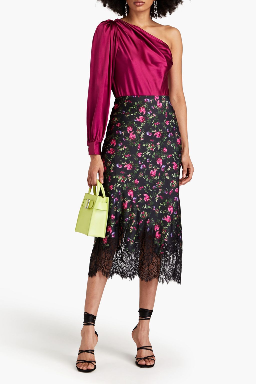 CAMI NYC Vivienne floral-print silk-blend satin and corded-lace midi ...