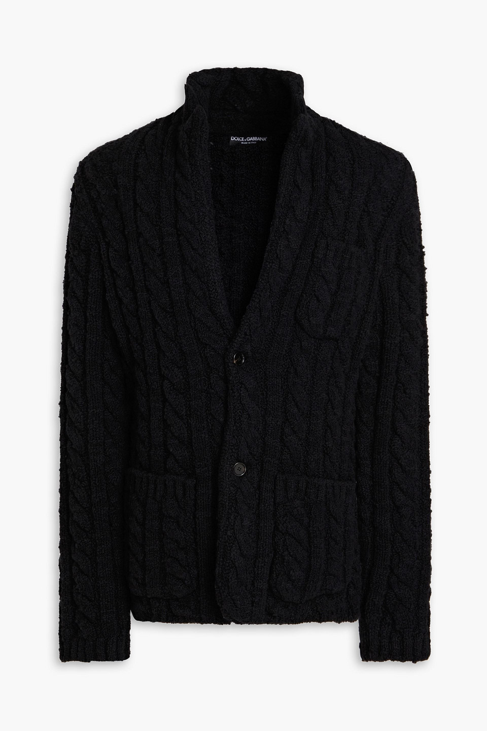 Dolce & Gabbana Bouclé And Cable-knit Wool-blend Cardigan In Black