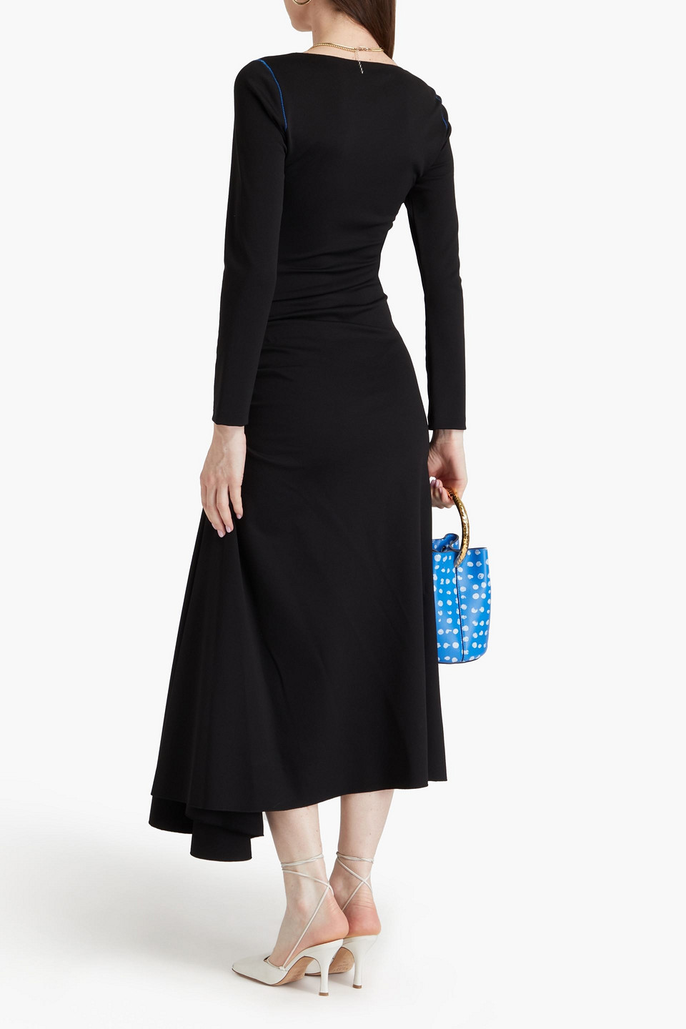 Shop Marni Ruched Cady Midi Dress In Black