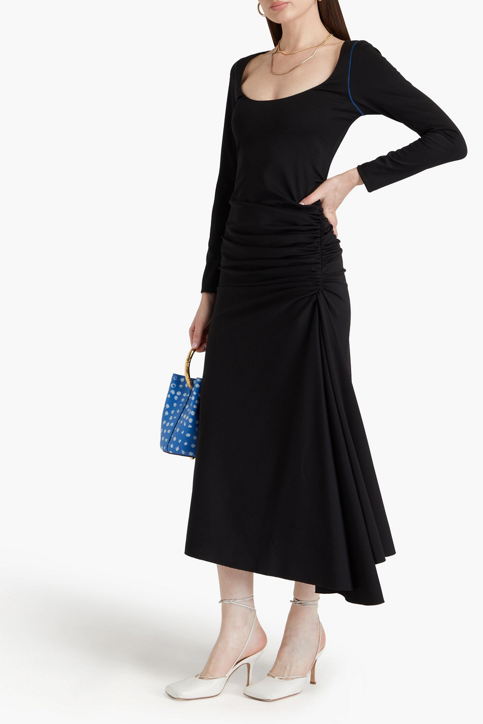 Shop Marni Ruched Cady Midi Dress In Black