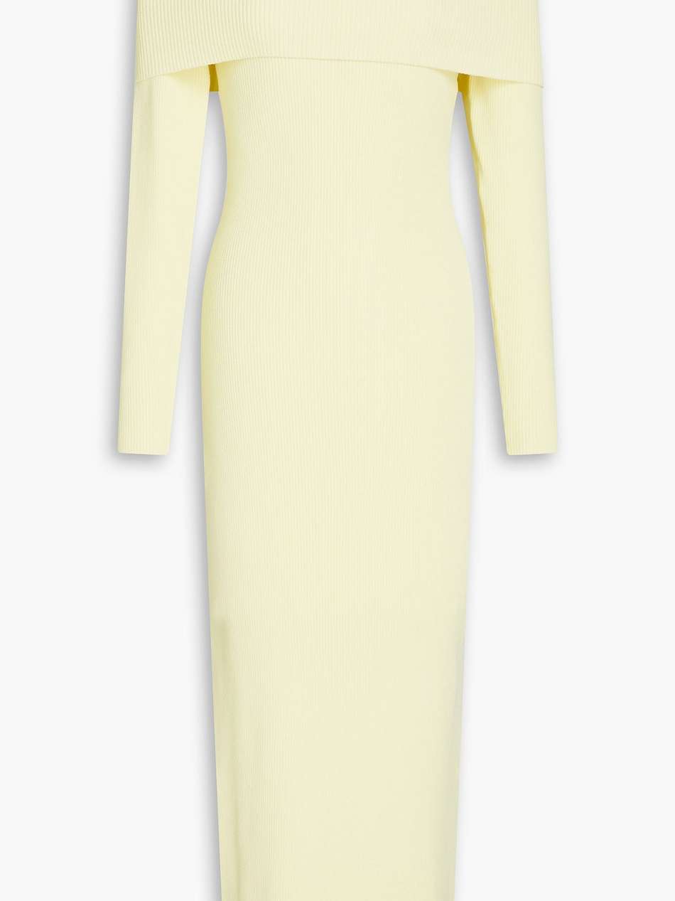 off-the-shoulder ribbed-knit midi dress