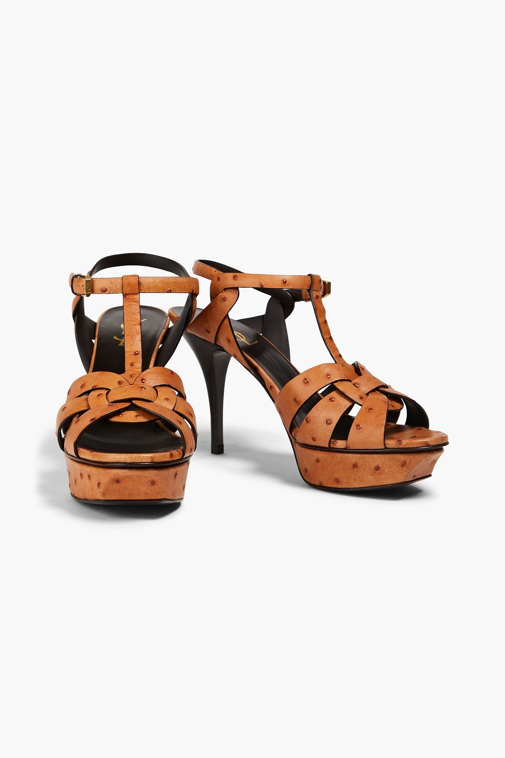 SAINT LAURENT Tribute Plateausandalen aus Straußenleder