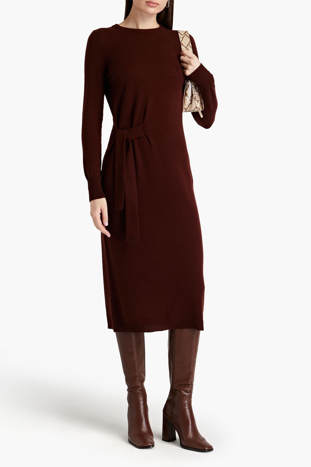 AUTUMN CASHMERE فستان متوسط الطول من الكشمير مزود بحزام
