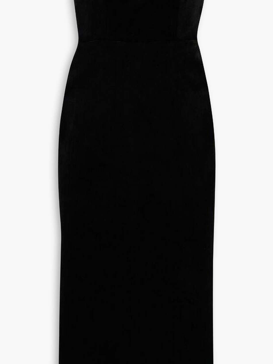 strapless stretch-velvet midi dress