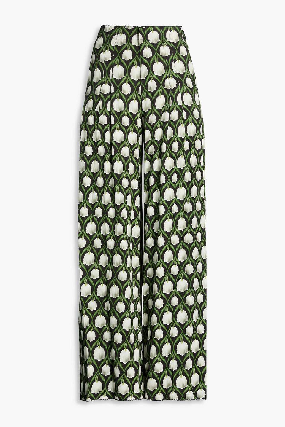 agua by agua bendita - pleated floral-print twill wide-leg pants - black - xl
