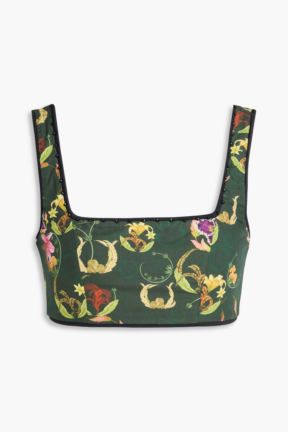 agua by agua bendita - amanda marina cropped embellished floral-print cotton top - green - xs