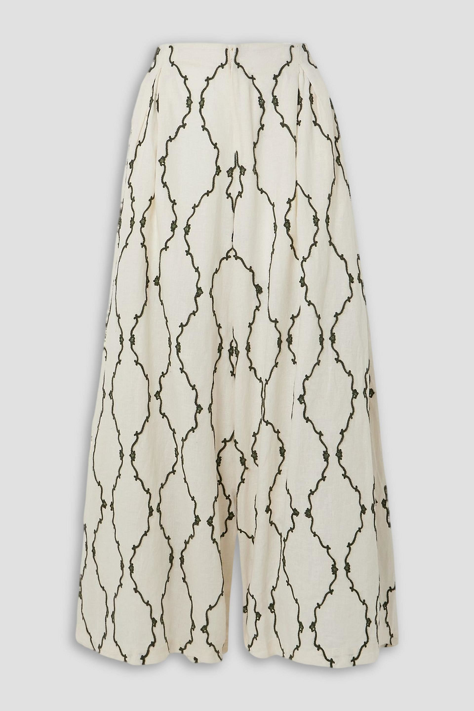 Agua By Agua Bendita Marea Colado Embroidered Linen Wide-leg Pants In White
