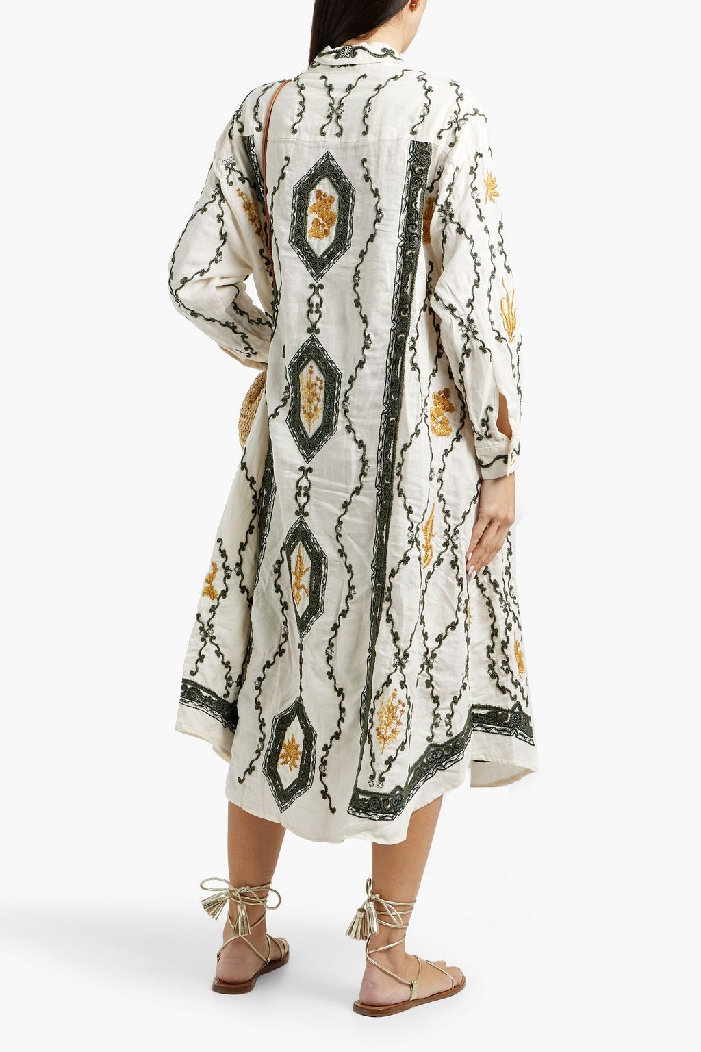 AGUA BY AGUA BENDITA Frida Calado embroidered linen midi shirt dress