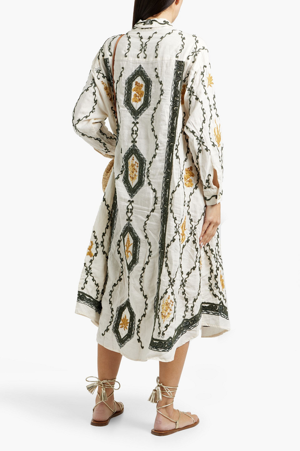 Agua By Agua Bendita Frida Calado Embroidered Linen Midi Shirt Dress In Ivory