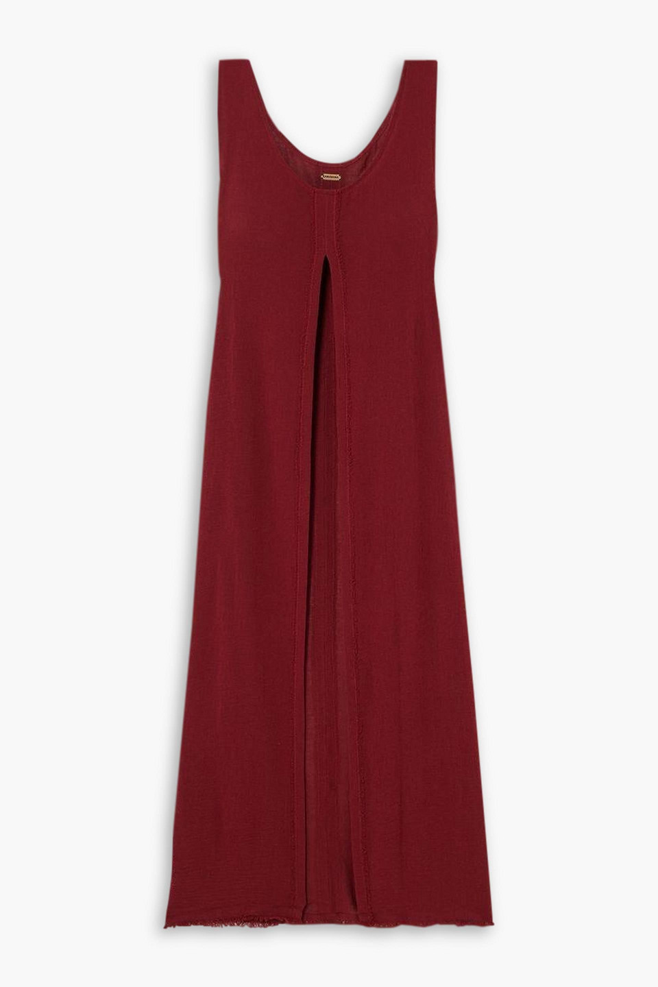 Caravana Mincha Frayed Cotton-gauze Tunic In Claret