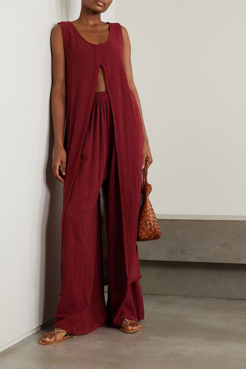 CARAVANA MINCHA FRAYED COTTON-GAUZE TUNIC
