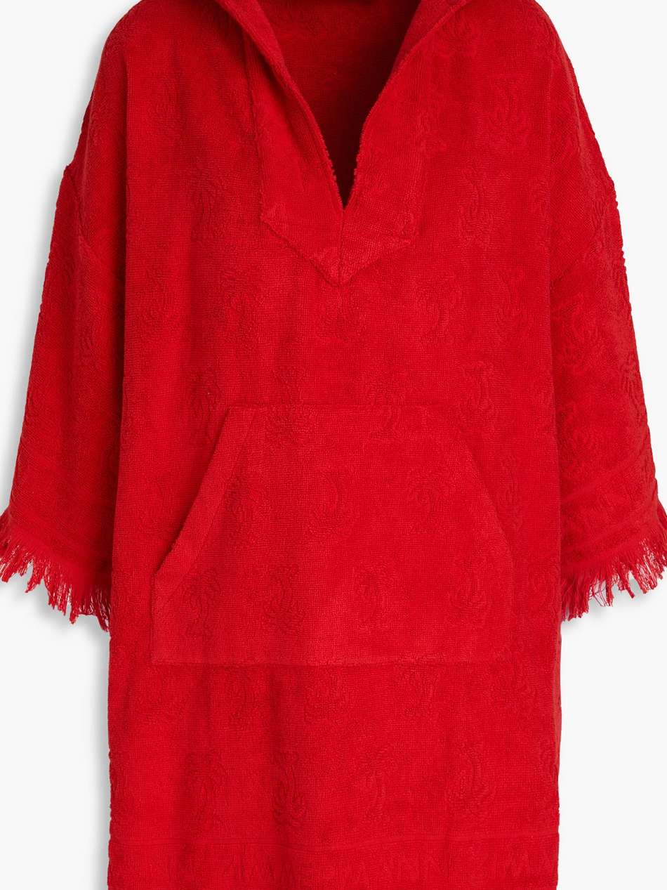 hooded fringed cotton-terry jacquard mini dress