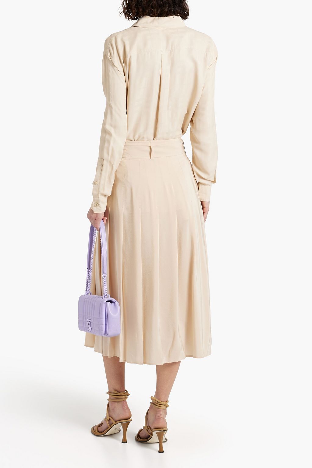 BURBERRY Belted silk-crepe midi skirt