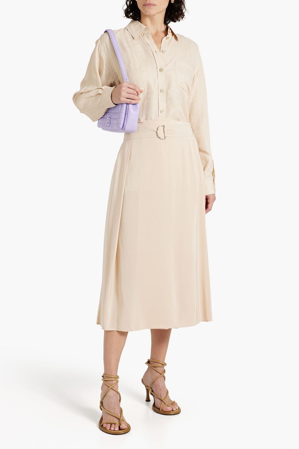 BURBERRY Belted silk-crepe midi skirt
