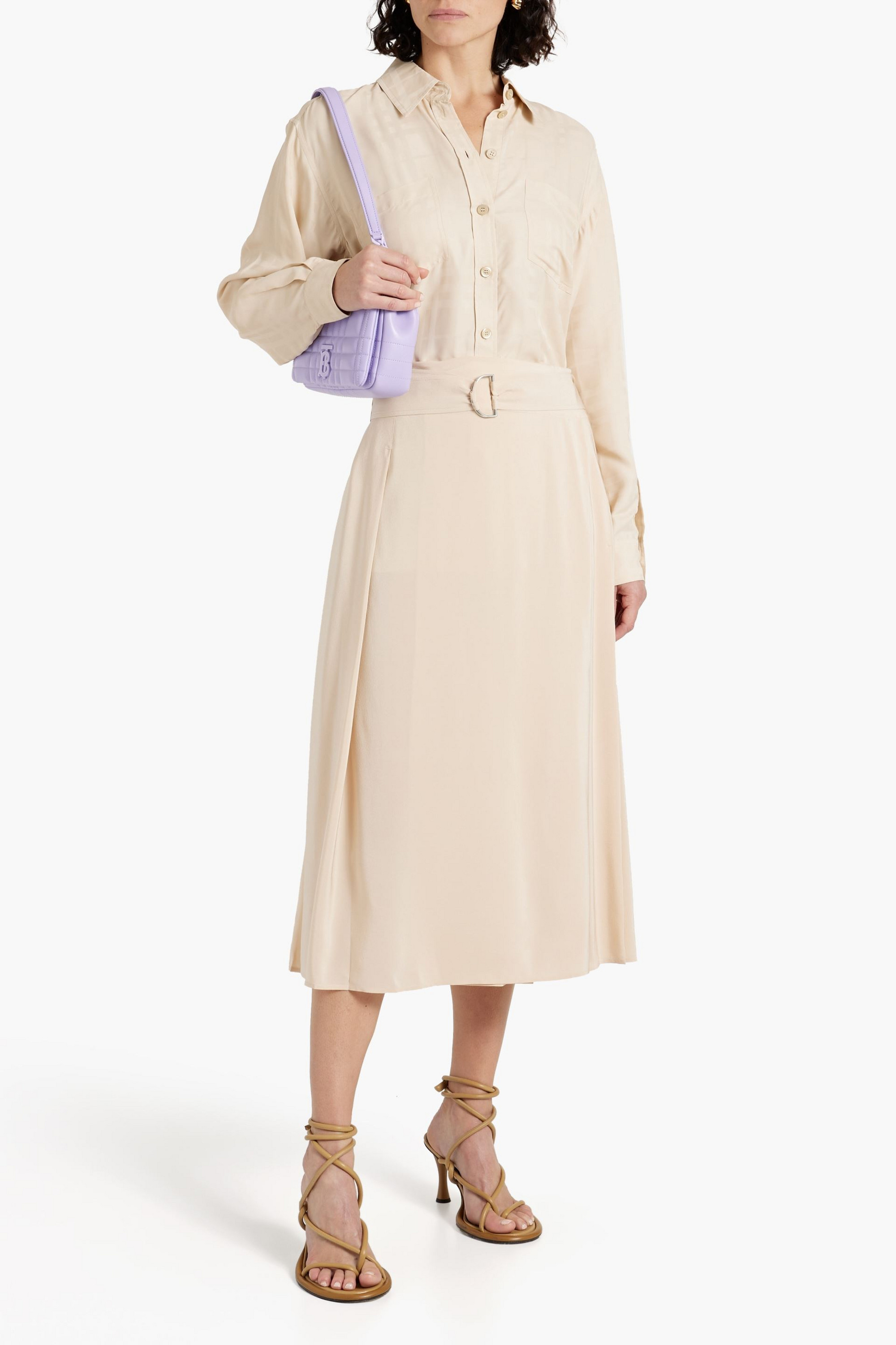 Burberry Belted silk-crepe midi skirt