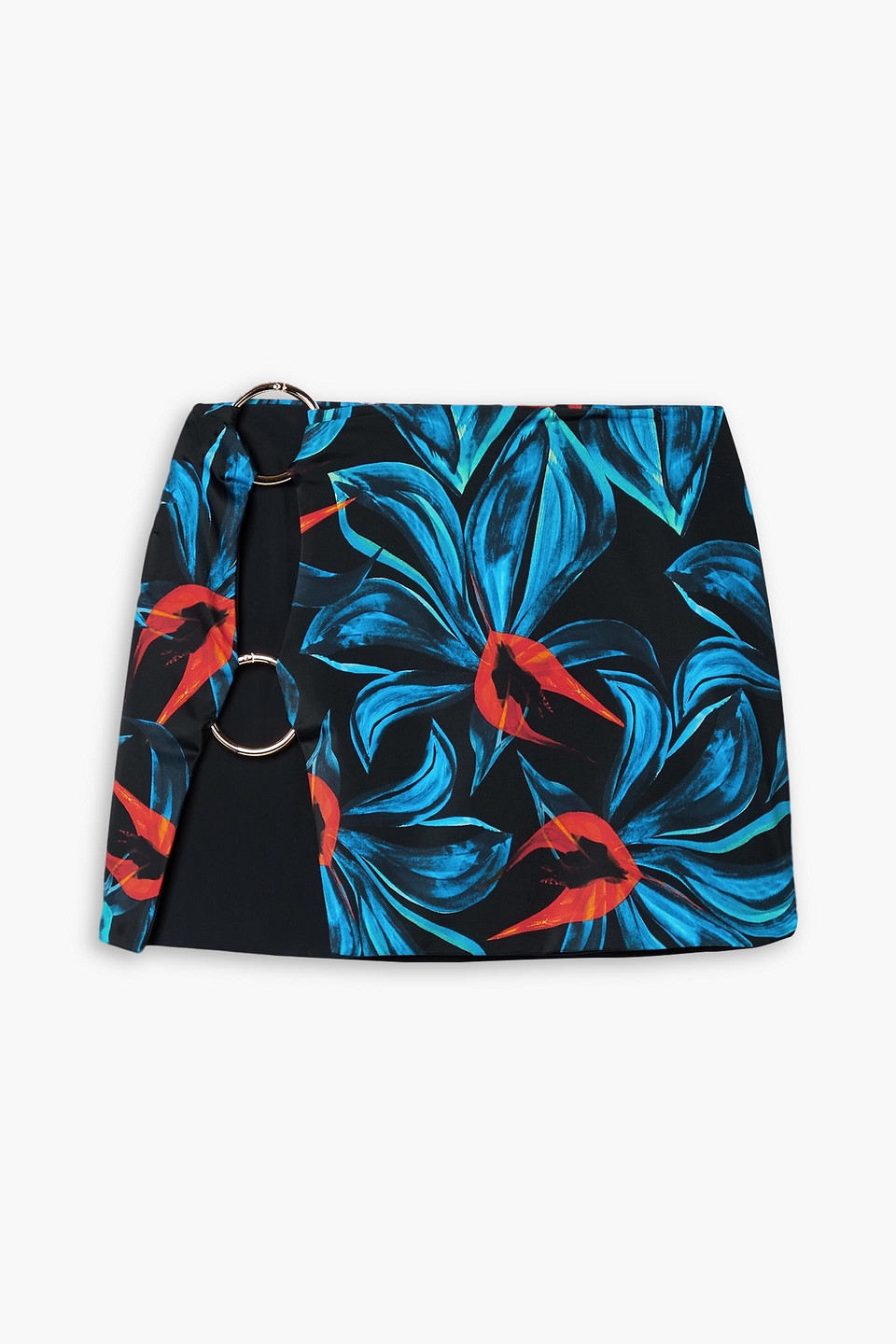 LOUISA BALLOU RING-EMBELLISHED FLORAL-PRINT STRETCH-JERSEY MINI SKIRT